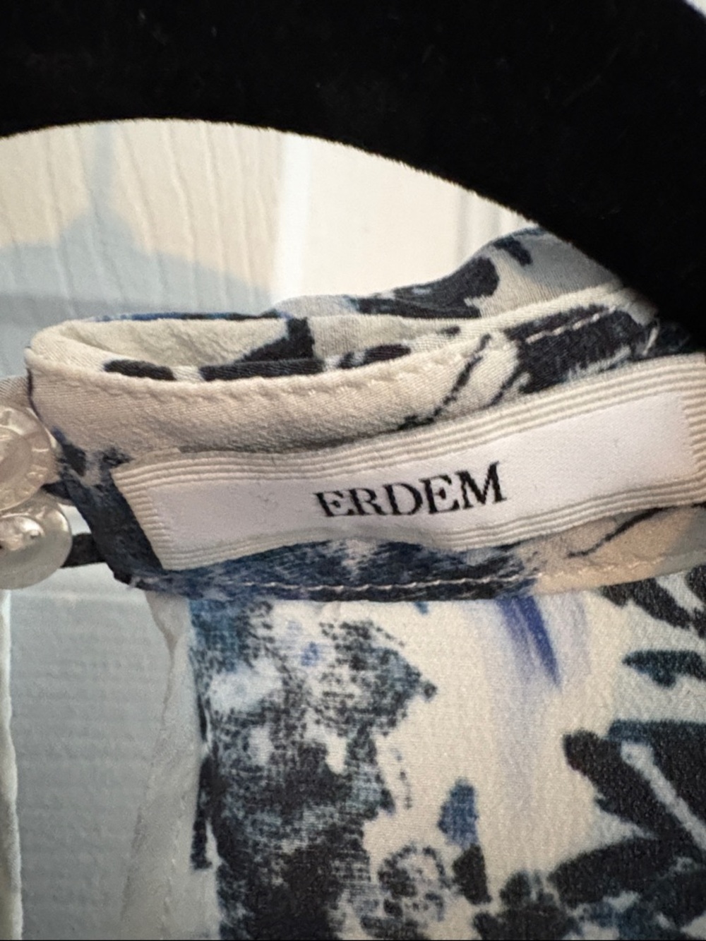 ERDEM White silk Sleeveless Tunic with Blue & Black Floral Print - Picture 2 of 3